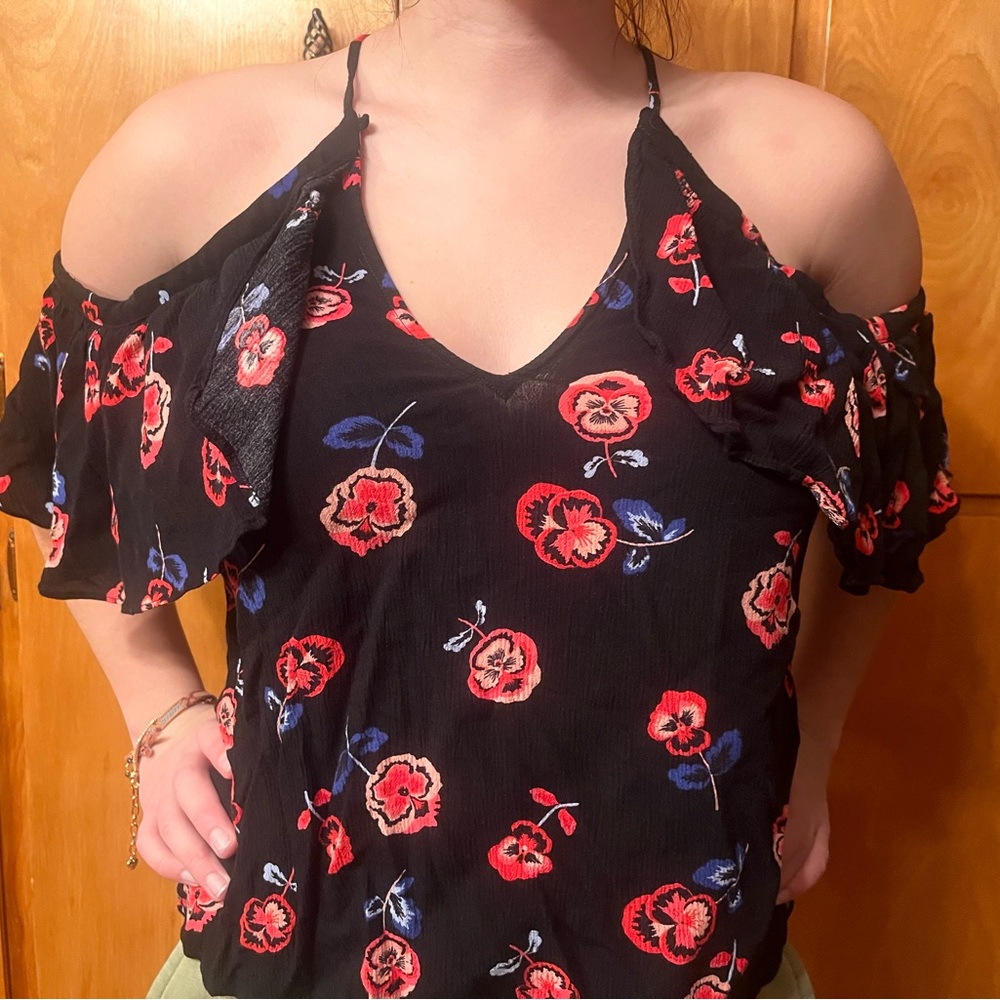 Two Floral Black Off-Shoulder Tops from Maurice’s